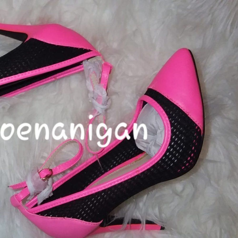NEON HOT pink colorblock pump w/ ankle strap - Picture 3 of 8